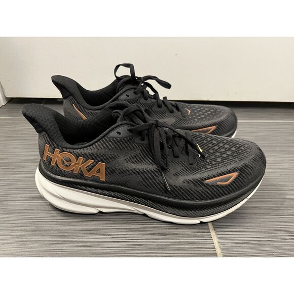 Hoka One One Clifton 9 Women's Black/Rose Gold Running Shoes Size 8.5D WIDE - Picture 1 of 6